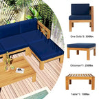 Ensemble de canapé d'angle de jardin extérieur en bois 5 pièces avec coussins