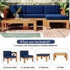 Ensemble de canapé d'angle de jardin extérieur en bois 5 pièces avec coussins