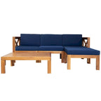 Ensemble de canapé d'angle de jardin extérieur en bois 5 pièces avec coussins