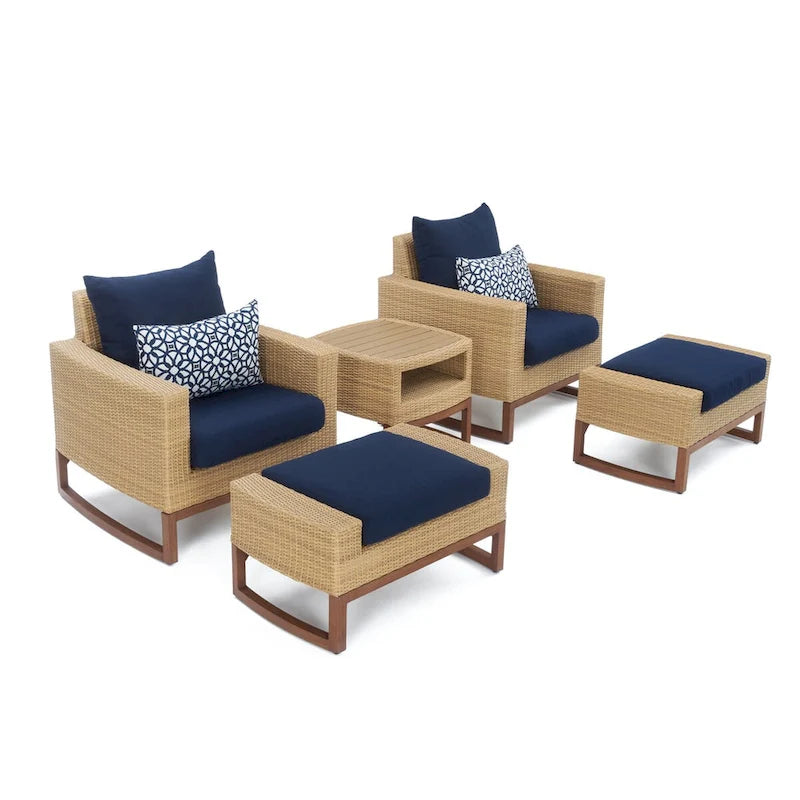 Ensemble de 5 chaises de jardin et poufs Mili Sunbrella pour l'extérieur
