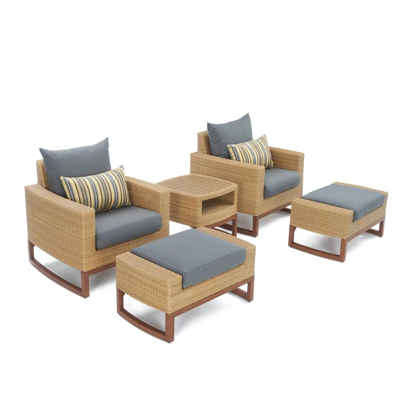 Ensemble de 5 chaises de jardin et poufs Mili Sunbrella pour l'extérieur