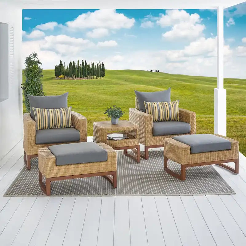 Ensemble de 5 chaises de jardin et poufs Mili Sunbrella pour l'extérieur