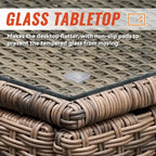 Ensemble de conversation d'extérieur 7 pièces en osier avec coussins et table en verre