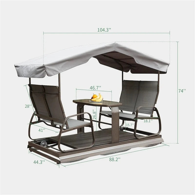 Bancs balançoires d'extérieur 4 places avec auvent, cadre en aluminium