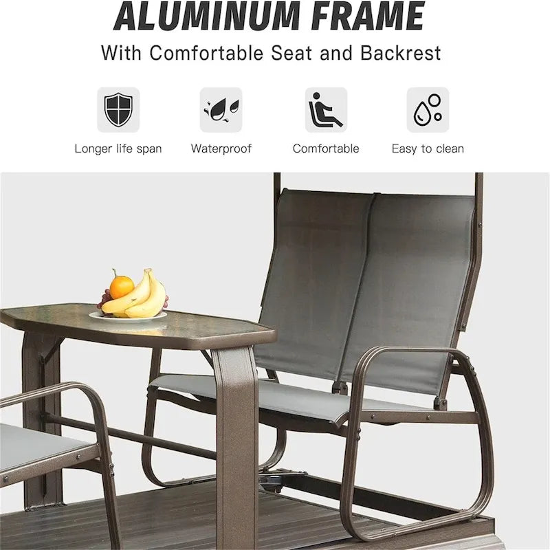 Bancs balançoires d'extérieur 4 places avec auvent, cadre en aluminium