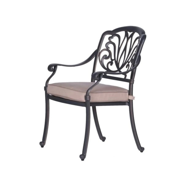 Ensemble de salle à manger carré 9 pièces Saratoga en aluminium bronze canon avec 8 chaises de salle à manger à accoudoirs rembourrées
