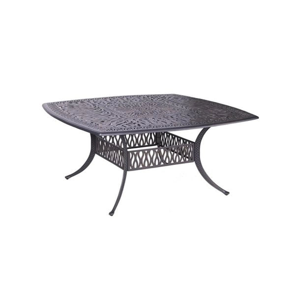 Ensemble de salle à manger carré 9 pièces Saratoga en aluminium bronze canon avec 8 chaises de salle à manger à accoudoirs rembourrées