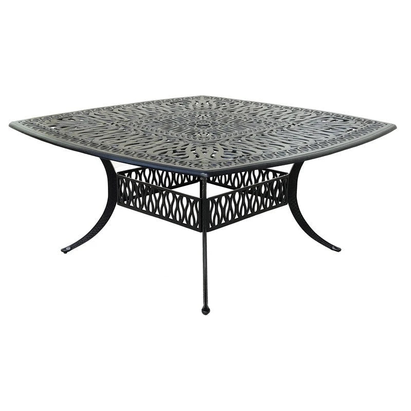 Ensemble de salle à manger carré 9 pièces Saratoga en aluminium bronze canon avec 8 chaises de salle à manger à accoudoirs rembourrées
