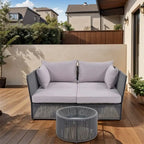 Ensemble de lit de repos et causeuse d'extérieur 2 pièces avec table en verre trempé