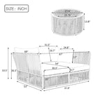 Ensemble de lit de repos et causeuse d'extérieur 2 pièces avec table en verre trempé