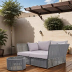 Ensemble de lit de repos et causeuse d'extérieur 2 pièces avec table en verre trempé