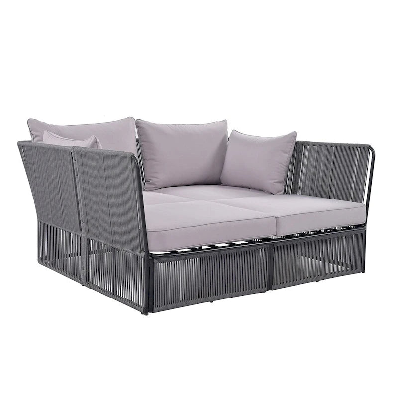 Ensemble de lit de repos et causeuse d'extérieur 2 pièces avec table en verre trempé