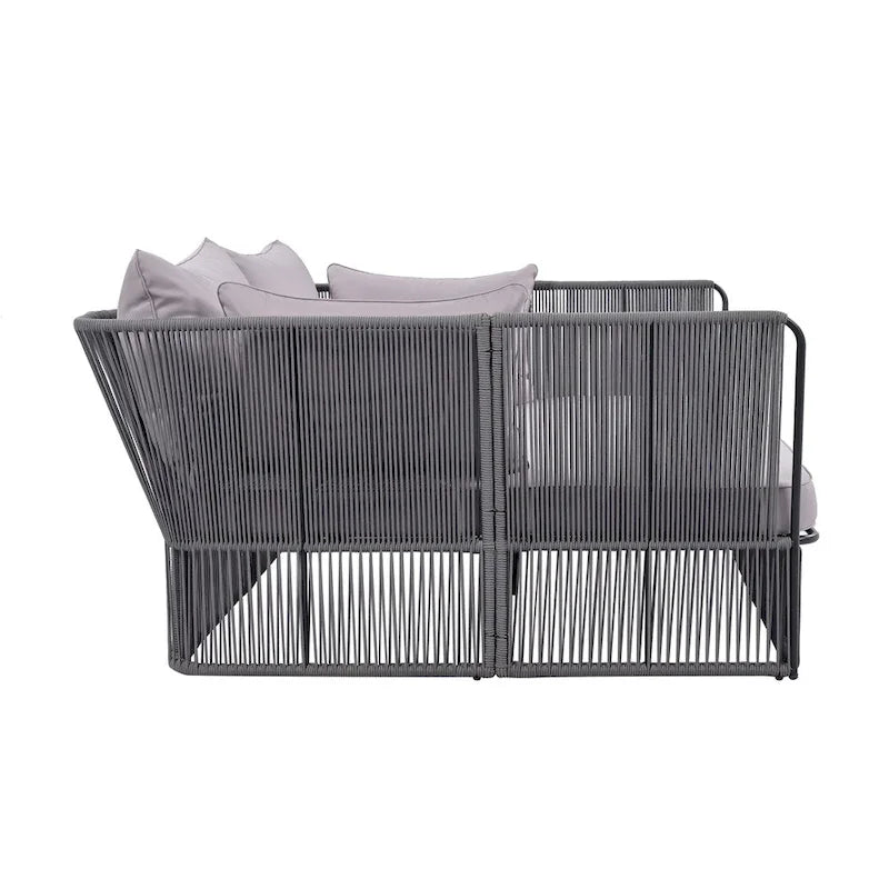Ensemble de lit de repos et causeuse d'extérieur 2 pièces avec table en verre trempé