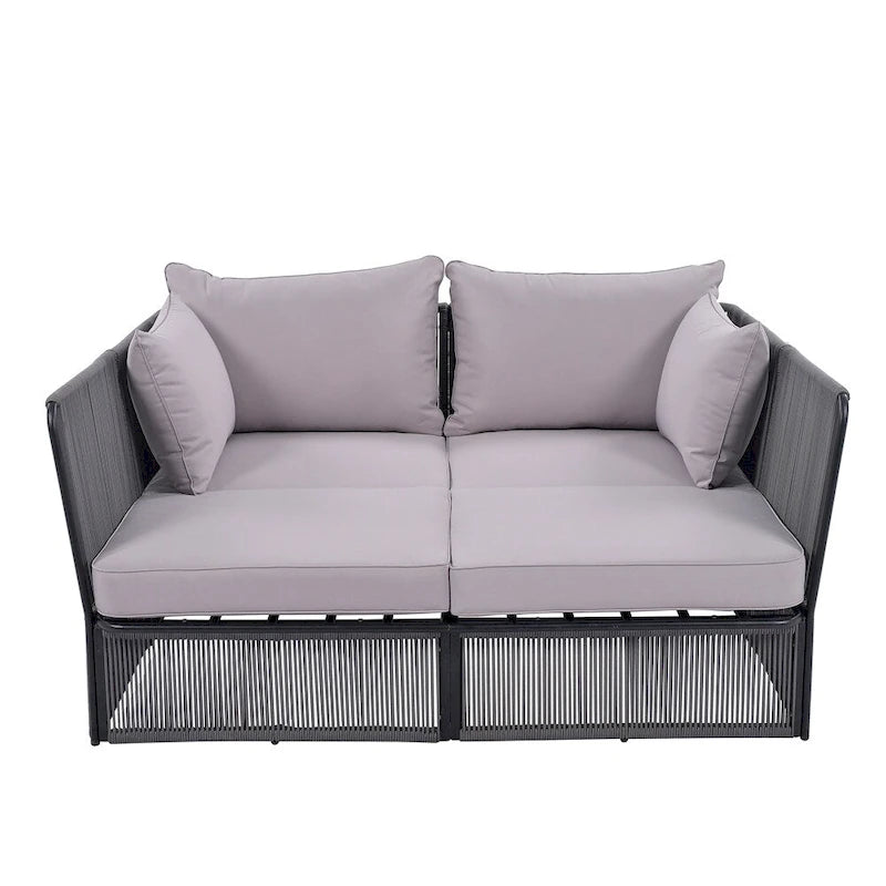 Ensemble de lit de repos et causeuse d'extérieur 2 pièces avec table en verre trempé