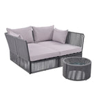 Ensemble de lit de repos et causeuse d'extérieur 2 pièces avec table en verre trempé
