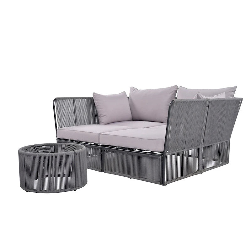 Ensemble de lit de repos et causeuse d'extérieur 2 pièces avec table en verre trempé