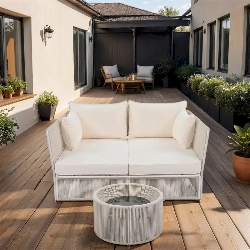 Ensemble de lit de repos et causeuse d'extérieur 2 pièces avec table en verre trempé