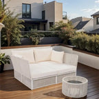 Ensemble de lit de repos et causeuse d'extérieur 2 pièces avec table en verre trempé