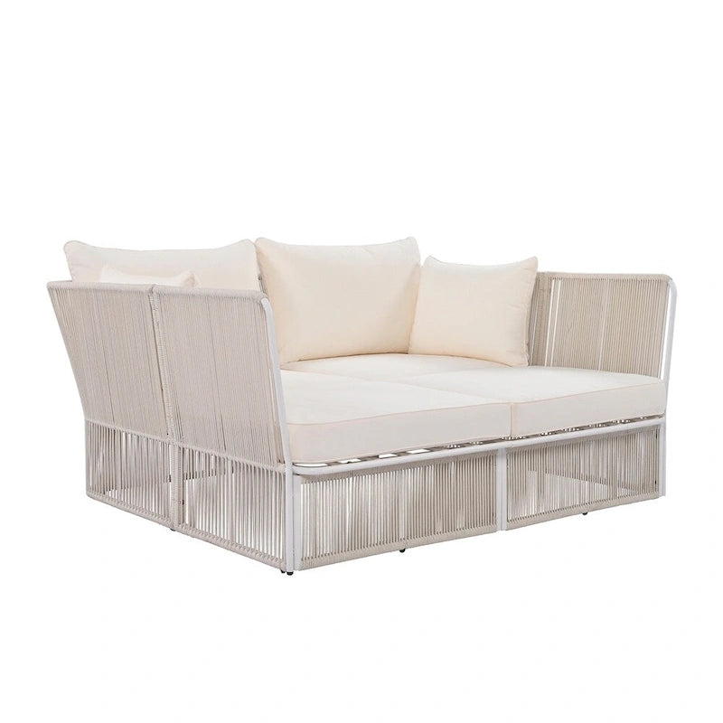 Ensemble de lit de repos et causeuse d'extérieur 2 pièces avec table en verre trempé