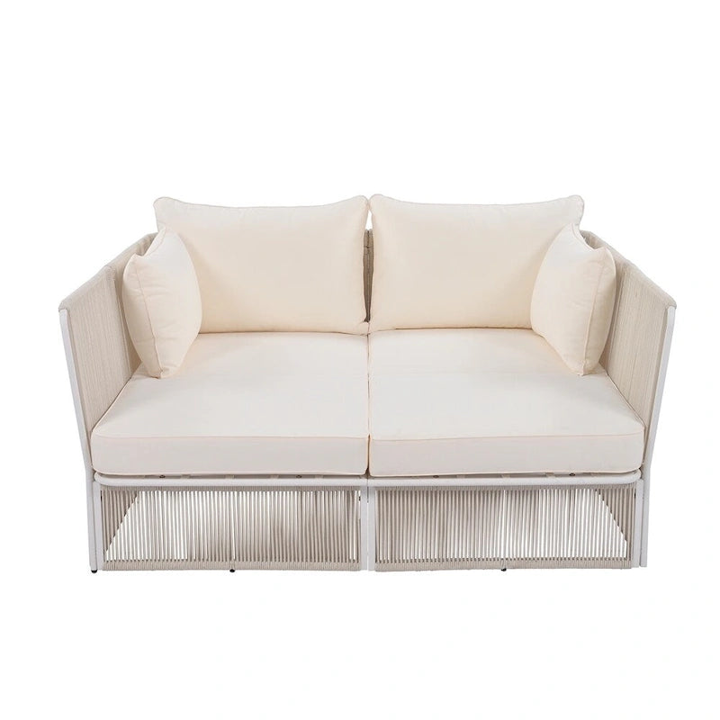 Ensemble de lit de repos et causeuse d'extérieur 2 pièces avec table en verre trempé
