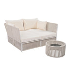 Ensemble de lit de repos et causeuse d'extérieur 2 pièces avec table en verre trempé