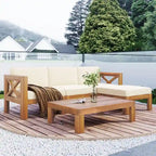 Ensemble de canapé d'angle d'extérieur 5 pièces en bois pour terrasse avec coussins