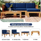 Ensemble de canapé d'angle d'extérieur 5 pièces en bois pour terrasse avec coussins