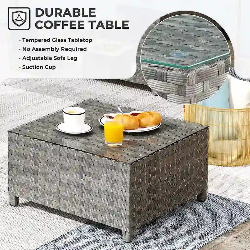 OVIOS Ensemble de conversation de 10 pièces en osier pour patio avec fauteuils à bascule et table brasero