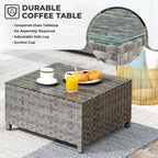 OVIOS Ensemble de conversation de 10 pièces en osier pour patio avec fauteuils à bascule et table brasero