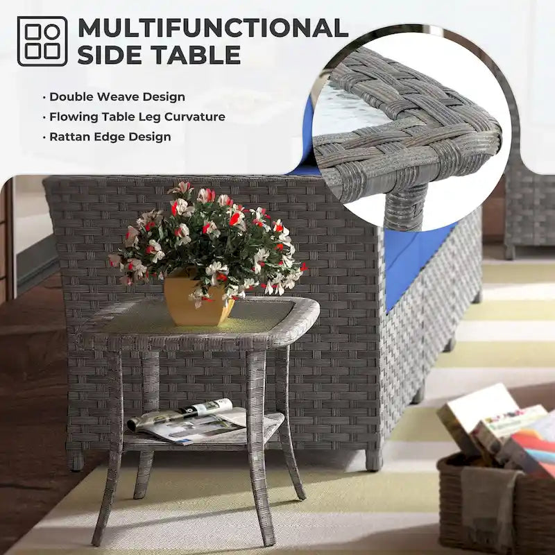 OVIOS Ensemble de conversation de 10 pièces en osier pour patio avec fauteuils à bascule et table brasero