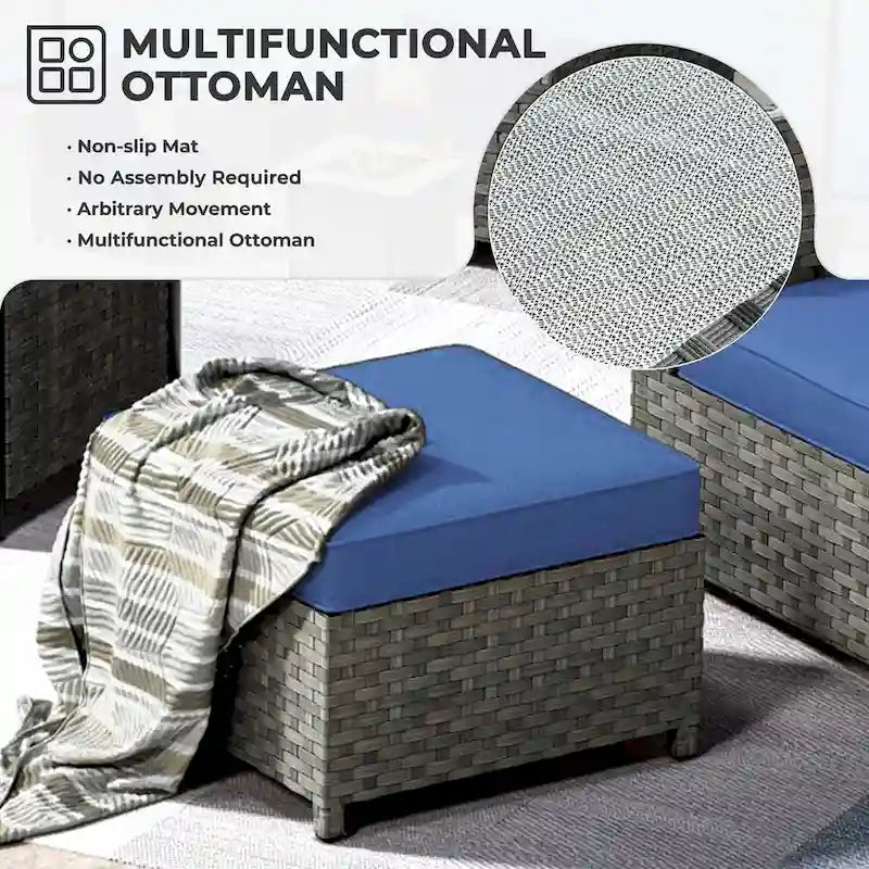 OVIOS Ensemble de conversation de 10 pièces en osier pour patio avec fauteuils à bascule et table brasero