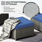 OVIOS Ensemble de conversation de 10 pièces en osier pour patio avec fauteuils à bascule et table brasero