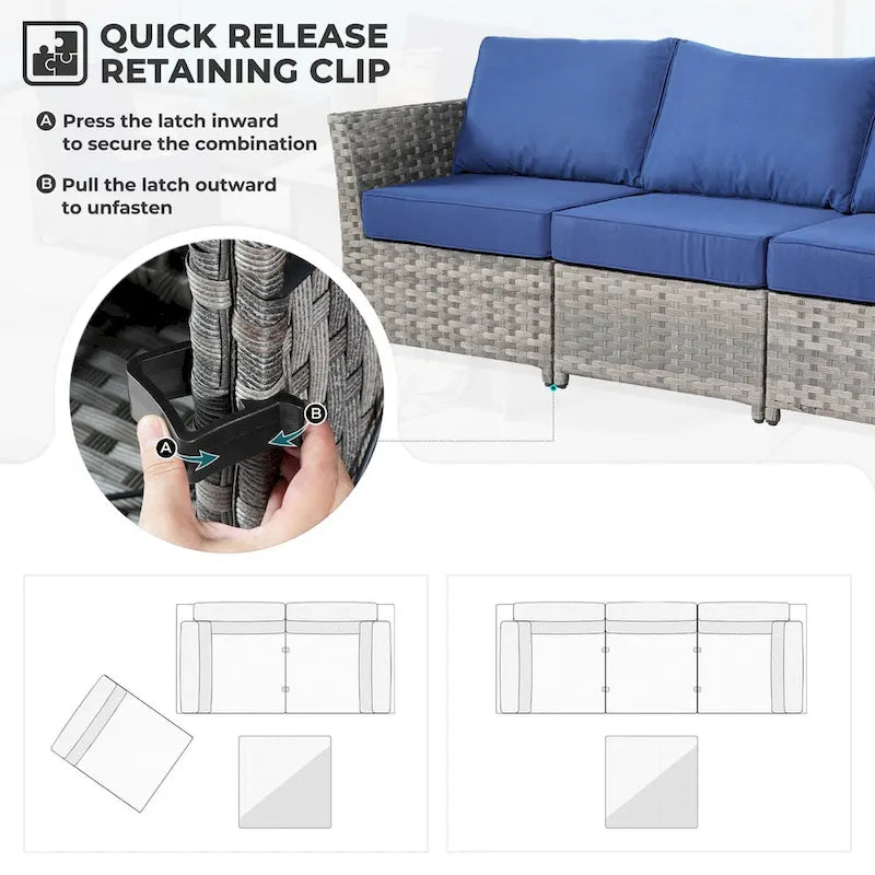 OVIOS Ensemble de conversation de 10 pièces en osier pour patio avec fauteuils à bascule et table brasero
