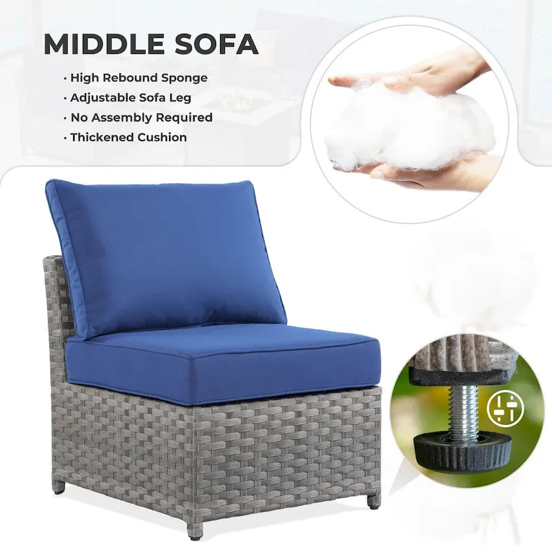 OVIOS Ensemble de conversation de 10 pièces en osier pour patio avec fauteuils à bascule et table brasero