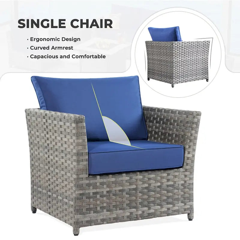 OVIOS Ensemble de conversation de 10 pièces en osier pour patio avec fauteuils à bascule et table brasero