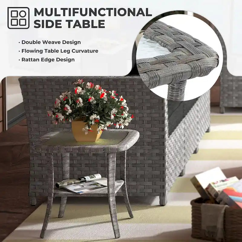 OVIOS Ensemble de conversation de 10 pièces en osier pour patio avec fauteuils à bascule et table brasero