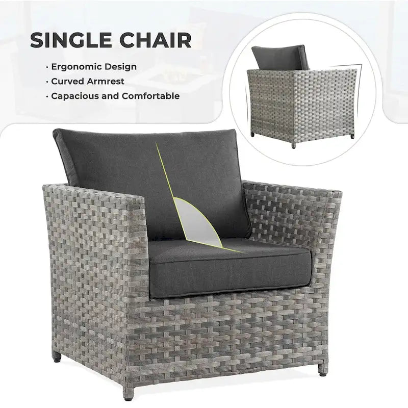 OVIOS Ensemble de conversation de 10 pièces en osier pour patio avec fauteuils à bascule et table brasero