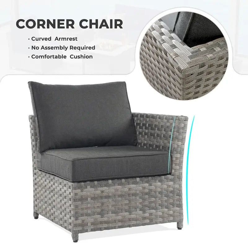 OVIOS Ensemble de conversation de 10 pièces en osier pour patio avec fauteuils à bascule et table brasero