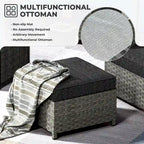 OVIOS Ensemble de conversation de 10 pièces en osier pour patio avec fauteuils à bascule et table brasero
