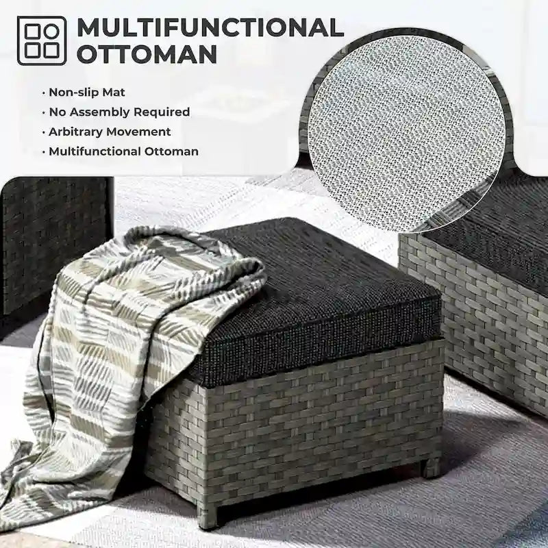 OVIOS Ensemble de conversation de 10 pièces en osier pour patio avec fauteuils à bascule et table brasero