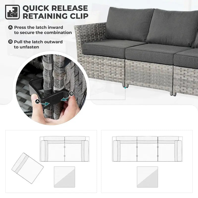 OVIOS Ensemble de conversation de 10 pièces en osier pour patio avec fauteuils à bascule et table brasero