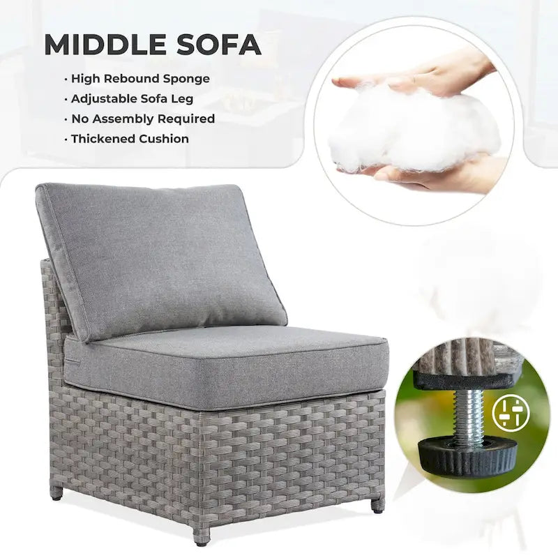 OVIOS Ensemble de conversation de 10 pièces en osier pour patio avec fauteuils à bascule et table brasero
