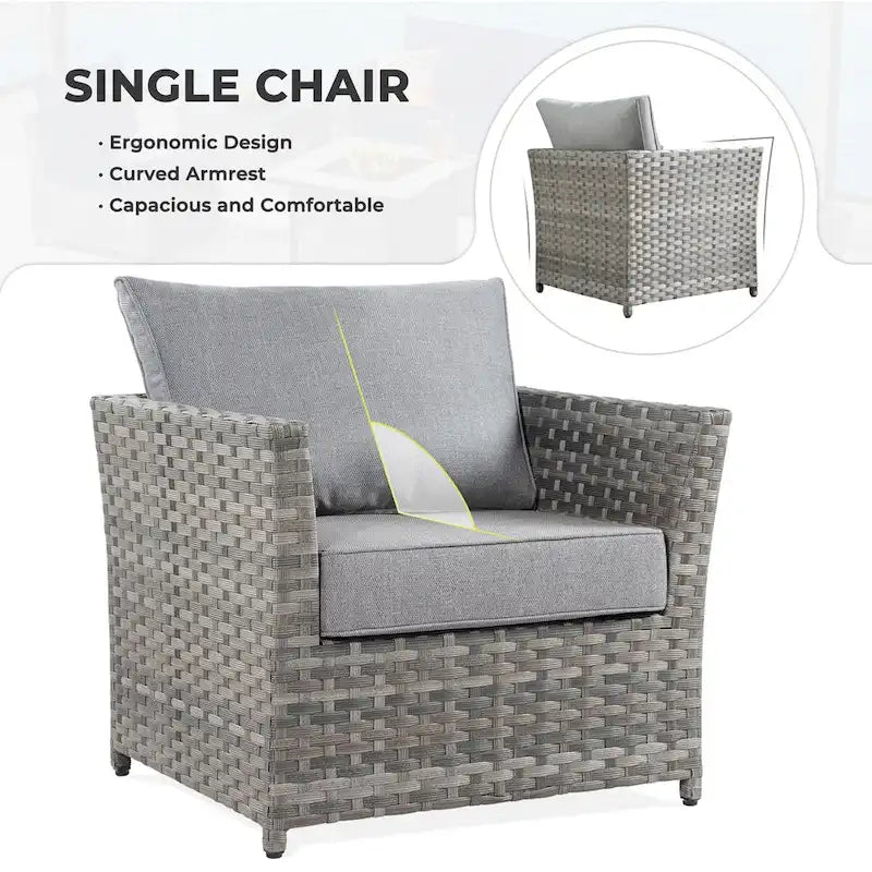 OVIOS Ensemble de conversation de 10 pièces en osier pour patio avec fauteuils à bascule et table brasero