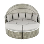 Meubles de patio, Canapé d'angle rond d'extérieur, Lit de jour en rotin avec auvent rétractable, Coussin amovible