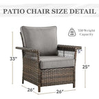 Canapé à dossier haut et 2 fauteuils, 2 poufs, table basse - Marron