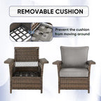 Canapé à dossier haut et 2 fauteuils, 2 poufs, table basse - Marron