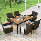 Patio Dining Set for 6 Outdoor Wicker Table & Chairs with Cushions