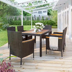 Ensemble de salle à manger de patio pour 6, table et chaises en osier d'extérieur avec coussins