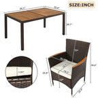 Ensemble de salle à manger de patio pour 6, table et chaises en osier d'extérieur avec coussins
