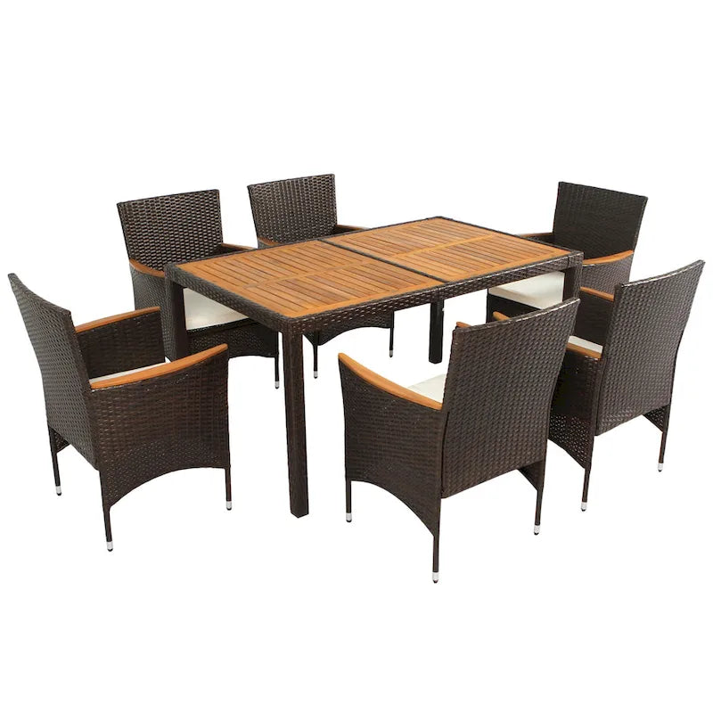 Ensemble de salle à manger de patio pour 6, table et chaises en osier d'extérieur avec coussins